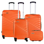 Valises rigides 4 PZ. Cabine 56 cm, valise moyenne 66 cm, grande valise 76 cm et aiguille 23 cm Corail / Orange