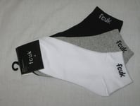BNWT - FRENCH CONNECTION FCUK   Mens Trainer Socks  -  3 Pairs  White Grey Black