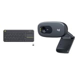 Logitech K400 Plus Wireless Touch TV Keyboard With Easy Media Control and Built-in Touchpad, HTPC Keyboard - Black & C270 HD Webcam, HD 720p/30fps, Widescreen HD Video Calling
