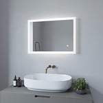 AQUABATOS® Miroir de Salle de Bain 70 x 50 cm avec éclairage LED Touch Anti-buée Blanc Froid 6400 K Intensité Variable Chauffage Anti-buée