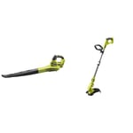 RYOBI - Coupe-Bordure/Dresse-Bordure Électrique sans Fil à Batterie 18V One+ Ø 25-30cm & Souffleur Électrique sans Fil à Batterie 18V One+ 245 km/h - Utilisations Nettoyage Feuilles Mortes