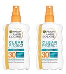 2x Garnier Ambre Solaire SPF30 Clear Protect Sun Cream Protection Spray 200ml RF