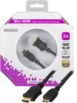 DELTACO HDMI-kabel, v1.4+Ethernet, 19-pin ha-Mini ha, 1080p, svart, 2m