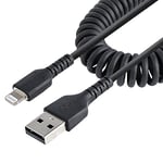 StarTech.com Câble USB vers Lightning de 50cm - Certifié Mfi - Adaptateur USB Lightning Noir, Gaine en TPE - Cordon Chargeur Iphone/Lightning Spiralé en Fibre Aramide Très Résistant (RUSB2ALT50CMBC)