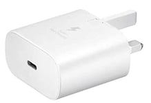 Samsung Galaxy S21 Plus Ultra Original 25W 3A Fast Charging Type C to Type C Mobile Phone Mains Plug/Wall Charger (25W White Charger Only)
