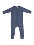 Night Suit, Denim Melange Drop Needle, Merino Wool Pyjamas Sie Jumpsuit Blue Smallstuff