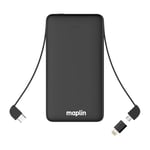 Maplin 10000mAh Power Bank with Built-in Lightning, USB-C, Micro-USB Cables for All Phones, Tablets, Cameras inc iPhone, iPad, Airpods, Samsung, Huawei, Microsoft, Google Pixel etc