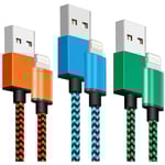 iPhone Laddningskabel 2m 3Pack iPhone Laddningskabel Lång iPhone Lightning-kabel Färgad Flätad USB iPhone Snabbladdare Kompatibel
