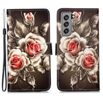 Samsung Galaxy S21 FE 5G - Läderfodral / plånbok tryckt design Rose