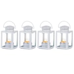 NUPTIO Lanterns Decorative, 4 Pcs Candle Lanterns Indoor Tea Light Candle Holders, White Hanging Garden Lanterns Candle Holder Lantern for Outdoor Birthday Party Wedding Centerpiece Relaxing Spa