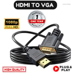 HDMI Male to VGA Cable 1080p 60Hz Monitor Output 1.8m High Quality Black Lead UK