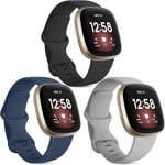 [3-pack] Armband Kompatibel med Fitbit Versa 3 Armband / Fitbit Sense Armband, Mjuk Silikon Ersättningsarmband A L