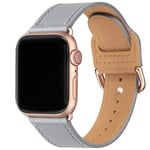 SUNFWR Strap Compatible with Apple Watch 42mm 44mm 45mm, Thin Genuine Leather Replacement starp, Multiple Colour Bands for iwatch Series 7/6/5/4/3/2/1,SE,Women Men(42mm 44mm 45mm,Light Gray/Rosegold)