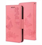 GOGME Case for Xiaomi Mi 10T Lite 5G, Pretty Embossed Butterfly Pattern Design Leather Wallet Flip Cover Shockproof Case with Card Holder/Magnetic button/Kickstand, Pink