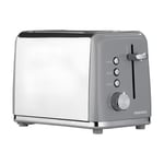 Daewoo Kensington, Toaster 2 Slice, Stainless Steel, Removable Crumb Tray, Defrost, Reheat And Browning Controls, Cancel Function, High Lift Lever, Easy To Clean, Grey