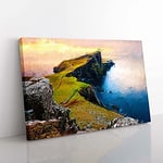 Big Box Art Lighthouse in The Isle of Skye in Abstract Canvas Wall Art Print Ready to Hang Picture, 76 x 50 cm (30 x 20 Inch), Beige, Black, Teal