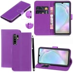Case for Huawei P30 Pro, Mobile Stuff Luxury Slim PU Leather Flip Protective Magnetic Wallet Case Cover For Huawei P30 Pro (Purple Case)