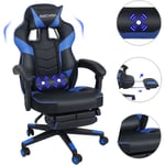 Chaise Gamer Chaises de Bureau à haut Dossier avec Repose-pieds et Support Lombaire Vert et massage 150Kg - Bleu - Bleu - Puluomis