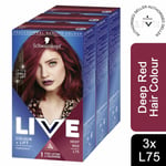 3x Schwarzkopf Live Color+Lift Permanent Colour Hair Dye,L75 Deep Red with Serum