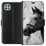 Samsung Galaxy A22 5G Musta Lompakkokotelo Marmor med häst