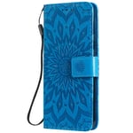 KKEIKO Google Pixel 4 XL Case, Google Pixel 4 XL Flip Leather Wallet Case Notebook Style, Sun Flower Design Shockproof Cover for Google Pixel 4 XL - Blue