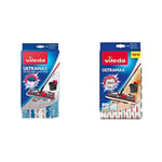 Vileda - Housse Micro & Coton pour Balai à Plat - Ultramax & Recharge Balai à Plat Officielle Compatible UltraMax/Ultramat/1.2.Spray - Version 2en1 Microfibre, Blanc et Rouge