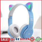 Gaming Headset Cat Ear Over-Ear Headsets Stereo Bass for PC Phone (Blue) GB