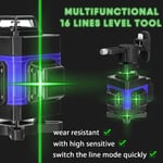 4D 16 linjers laser niveau - Selvnivellerende 3° USB-genopladeligt batteri - Lodrette vandrette skrå linjer. 