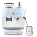 Smeg EGF03PBUK Espresso Coffee Machine with Grinder, 20 Bar Pump, 2.4L, 1650W, Pastel Blue