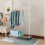 HUEP Clothes Rails for Bedroom Heavy Duty, Clothes Garment hanging rack with 1-tier Shelves as shoes rack to Storage shoes box for wardrobes, with Wheels, White