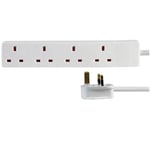 4 Gang Multi Plug Extension Lead 1m Power Strip | 4 Socket Mains Electric Power Extension Cord | 4 Way Socket 1 Metre Extension Cable UK - White
