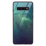Zhuofan Plus Samsung Galaxy S10 Case, Silicone Soft Tpu Gel Bumper with Design Print Pattern Tempered Glass Anti Scratch Shockproof Protactive Cover for Samsung Galaxy S10, Green Sky