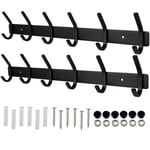 Freelynn Coat Hooks for Wall Mounted 2 Pack 6 Hooks | Heavy Duty Stainless Steel Hanger Rack for Clothes Robes Hats Towels | for Bedroom Bathroom Closet - Black