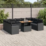 Loungegrupp 10 delar med svarta dynor konstrotting