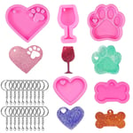 25 Pcs Keychain Silicone Resin Molds, Heart, Pet Paw, Bone, Wine Glass Shaped Silicone Mold Set, Keychain Mold with Hole for DIY Keychains Candy Chocolate Making Dog Cat Collar Decorative Pendants