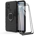 TANYO Phone Case + Screen Protector [2 Pack] for OnePlus Nord N10 5G, TPU/PC Heavy Duty Shockproof Armor Protective Cover [360° Bracket] with Tempered Glass Screen Protector, Black