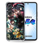 Cokitec Coque Renforcée en Verre Trempé pour Samsung Galaxy A54 5G Manga Demon Slayer Groupe