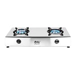 NJ-200SD Indoor Gas Stove - 2 Burner Portable Gas Hob LPG Cooker Caravan Cooktop Stainless Steel Freestanding Table Top for Home Kitchen Camping Garden Catering 8.0kW