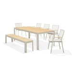 Lifestyle Garden Portals spisegruppe Teak/hvid 5 stole, bænk & bord 209x105 cm