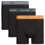 Calvin Klein Cotton Stretch 3 Pack Trunk, Black With Jungle Leaf/soot/orange