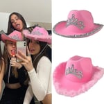 Western Style Rosa Cowboyhatt Tiara Cowgirl Mössa Cowboy Fest Hatt pink raw edge