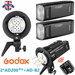 UK 2*Godox AD200Pro Pocket Flash TTL 2.4G Wireless flash+ad-B2 Head+X1T Trigger