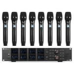 Power Dynamics PD528 UHF trådlös mikrofonset med 8 handhållna mikrofoner, Professionellt trådlöst mikrofonsystem med 8x 100 kanaler och laddningsbara mikrofoner