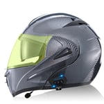 Bluetooth Casques Moto intégrés,Anti-Glare Full Face Modulable Double visières modulaire vélo Casques Motorcross Intercom Casque ECE Homologué B,XL