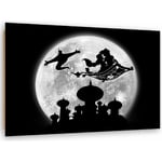 FEEBY Tableau bois Aladin silhouettes sur fond de Lune - 70 x 50 cm Noir, blanc