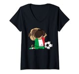 Womens Pug Dog Italy Soccer Fans Jersey Italian Football Lovers Art V-Neck T-Shirt