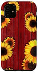 Coque pour iPhone 11 Tournesols sur table de pique-nique rouge patiné grange rustique