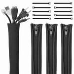 [4 PCs] JOTO Cable Tidy Management Sleeve, Wire Hider Cord Organizer System for PC TV Computer Home Entertainment, Flexible Cable Sleeve Wrap Cover -Black