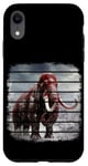 iPhone XR Retro black and red woolly mammoth on snow, clouds, art. Case