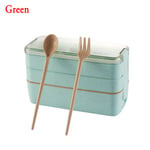 900ml 3 Layer Lunch Boxes Food Storage Container Dinnerware Green